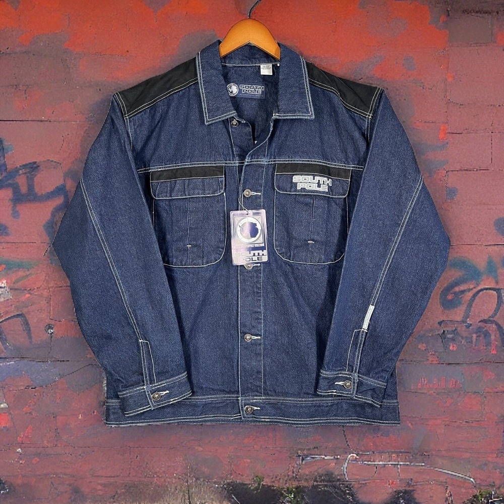 Vintage SouthPole Men's Large Denim Jean Jacket Y2K NWT Two‎ Pocket Hip Hop